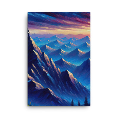 Ölgemälde eines ruhigen Alpenabends mit Bergsteigersilhouette auf dem Gipfel - Leinwand wandern xxx yyy zzz 61 x 91.4 cm