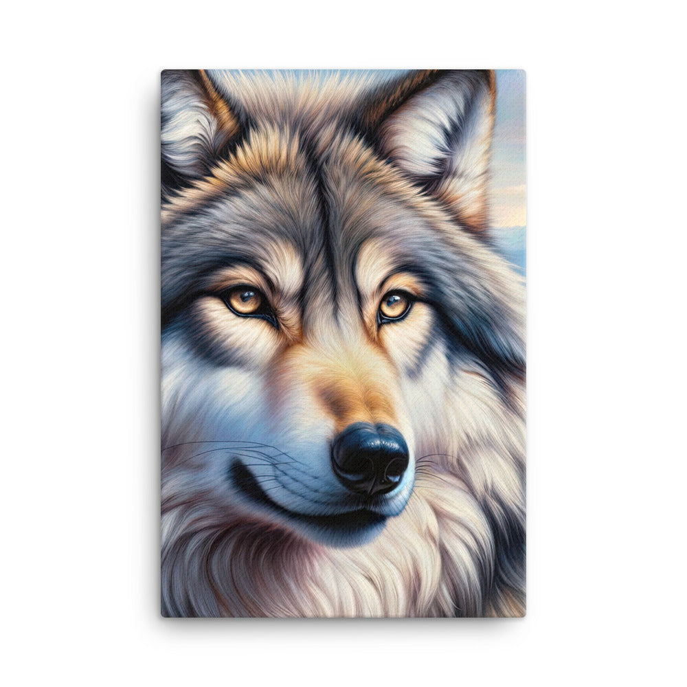 Ölgemäldeporträt eines majestätischen Wolfes mit intensiven Augen in der Berglandschaft (AN) - Leinwand xxx yyy zzz 61 x 91.4 cm