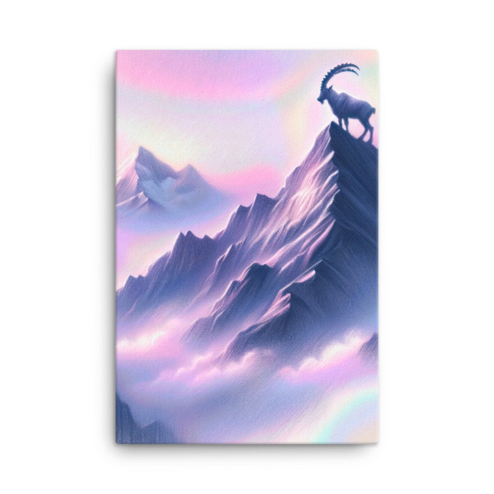 Pastellzeichnung der Alpen im Morgengrauen mit Steinbock in Rosa- und Lavendeltönen - Leinwand berge xxx yyy zzz 61 x 91.4 cm