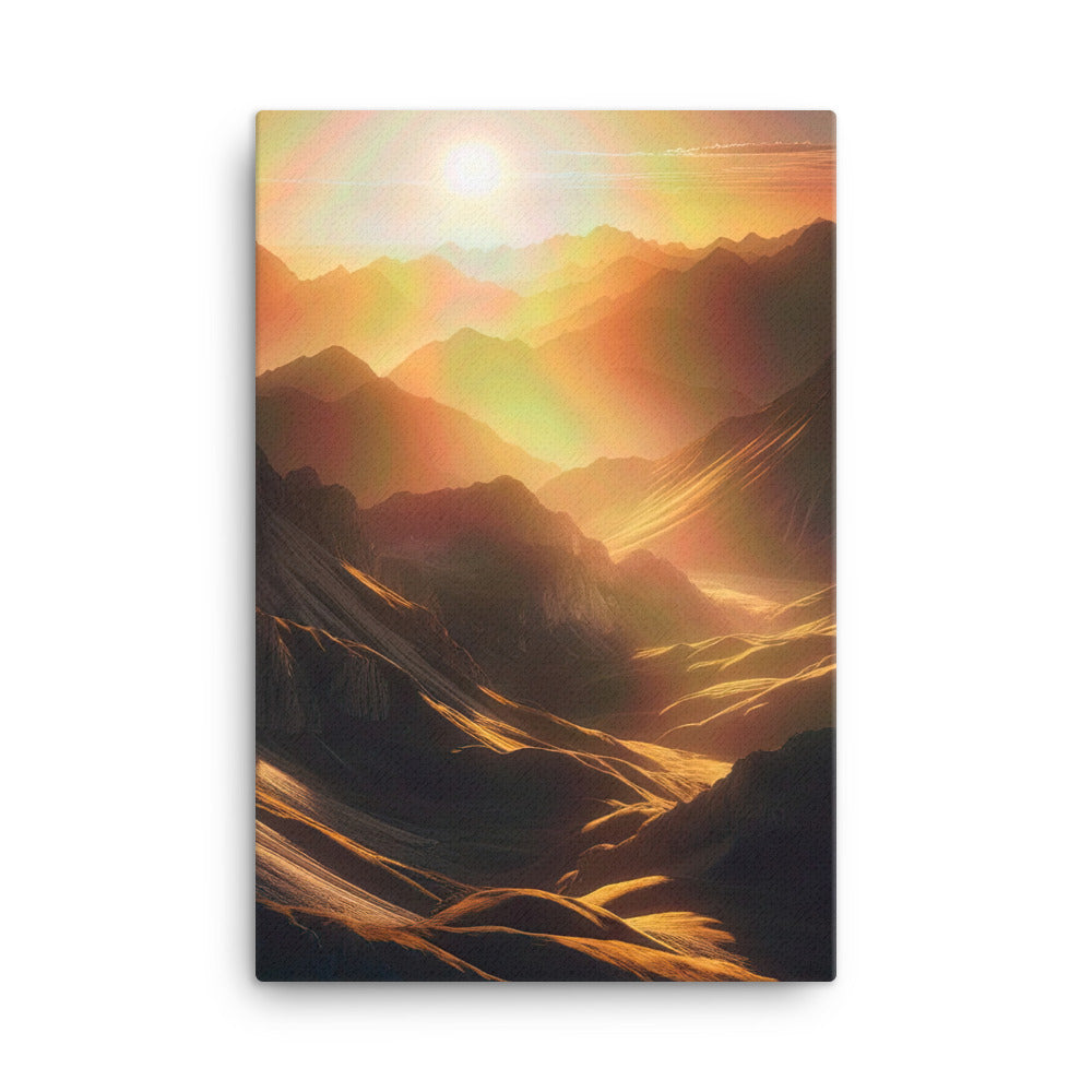 Foto der goldenen Stunde in den Bergen mit warmem Schein über zerklüftetem Gelände - Leinwand berge xxx yyy zzz 61 x 91.4 cm