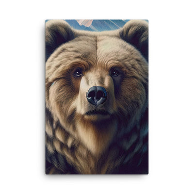 Foto eines Bären vor abstrakt gemalten Alpenbergen, Oberkörper im Fokus - Leinwand camping xxx yyy zzz 61 x 91.4 cm