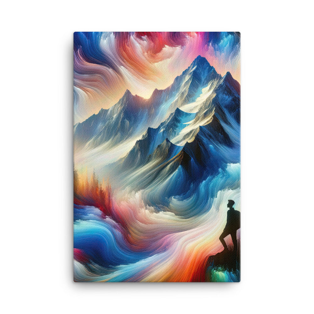 Foto eines abstrakt-expressionistischen Alpengemäldes mit Wanderersilhouette - Leinwand wandern xxx yyy zzz 61 x 91.4 cm