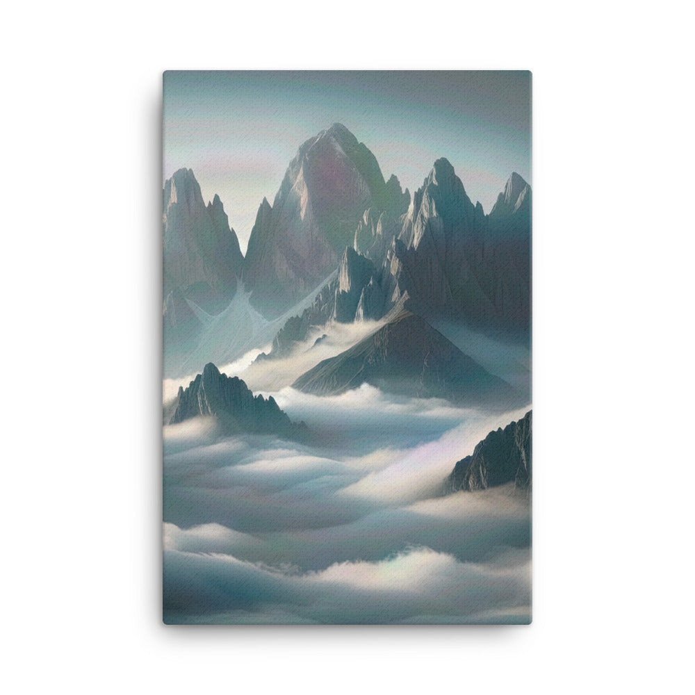 Foto eines nebligen Alpenmorgens, scharfe Gipfel ragen aus dem Nebel - Leinwand berge xxx yyy zzz 61 x 91.4 cm