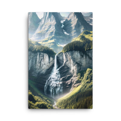 Foto der sommerlichen Alpen mit üppigen Gipfeln und Wasserfall - Leinwand berge xxx yyy zzz 61 x 91.4 cm