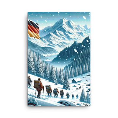 Quadratische Winterillustration der Alpen mit deutscher Flagge und Wanderteam - Leinwand wandern xxx yyy zzz 61 x 91.4 cm