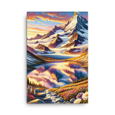 Quadratische Illustration der Alpen mit schneebedeckten Gipfeln und Wildblumen - Leinwand berge xxx yyy zzz 61 x 91.4 cm