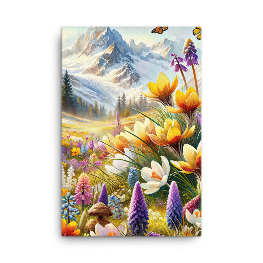 Aquarell einer ruhigen Almwiese, farbenfrohe Bergblumen in den Alpen - Leinwand berge xxx yyy zzz 61 x 91.4 cm