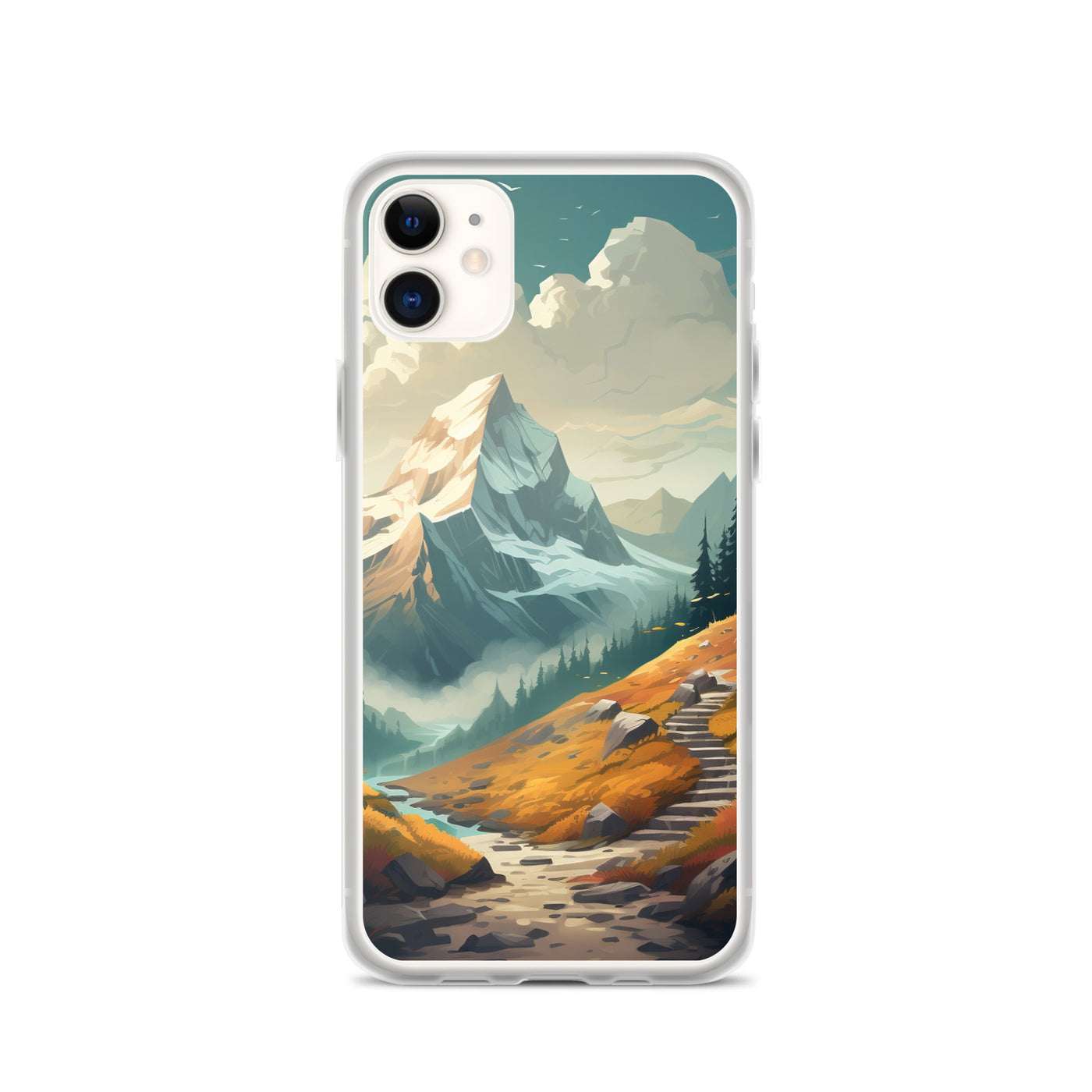 Berge, Wald und Wanderweg - Malerei - iPhone Schutzhülle (durchsichtig) berge xxx iPhone 11