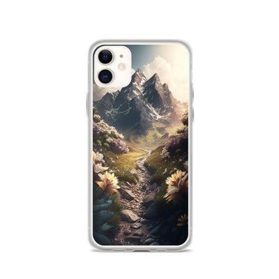Epischer Berg, steiniger Weg und Blumen - Realistische Malerei - iPhone Schutzhülle (durchsichtig) berge xxx iPhone 11