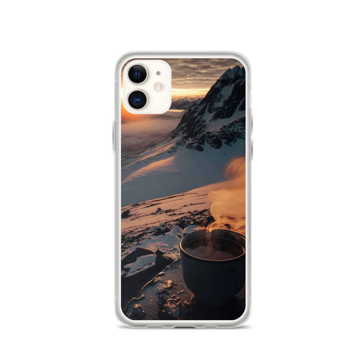 Heißer Kaffee auf einem schneebedeckten Berg - iPhone Schutzhülle (durchsichtig) berge xxx iPhone 11