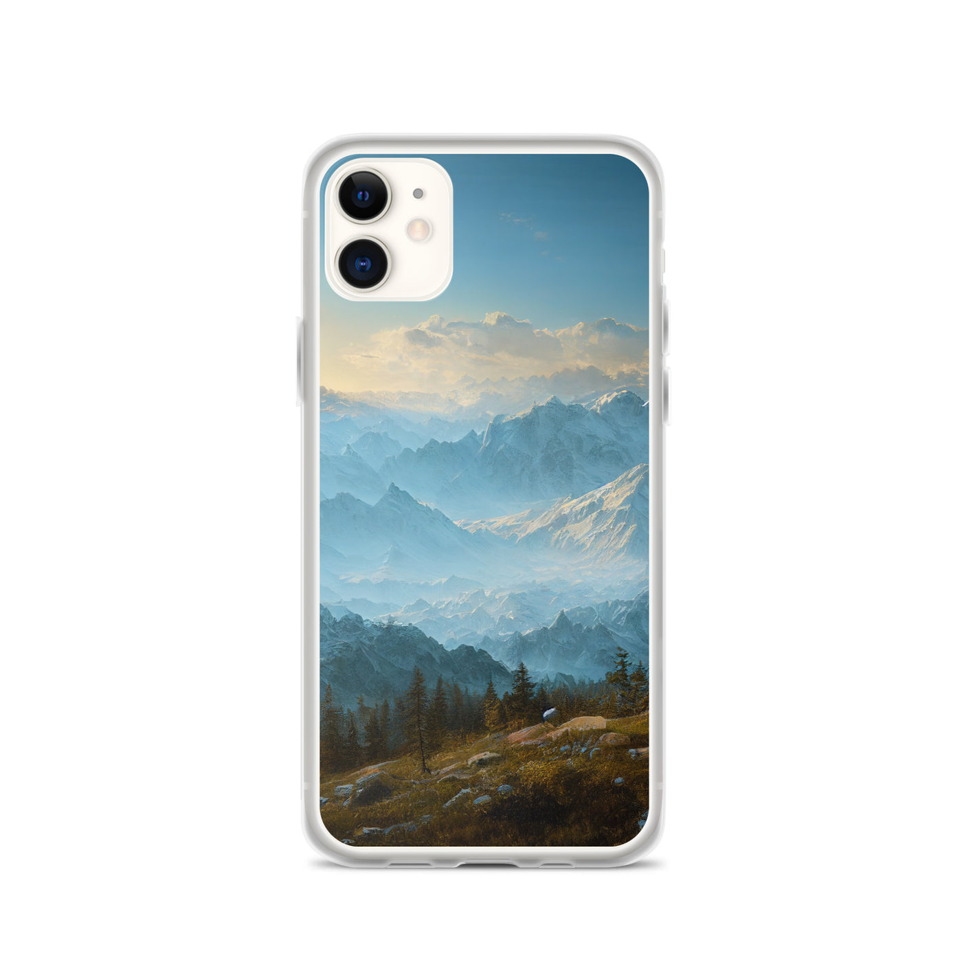 Schöne Berge mit Nebel bedeckt - Ölmalerei - iPhone Schutzhülle (durchsichtig) berge xxx iPhone 11