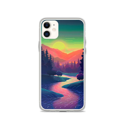 Berge, Fluss, Sonnenuntergang - Malerei - iPhone Schutzhülle (durchsichtig) berge xxx iPhone 11