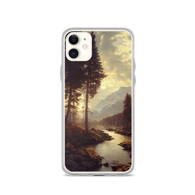 Landschaft mit Bergen, Fluss und Bäumen - Malerei - iPhone Schutzhülle (durchsichtig) berge xxx iPhone 11