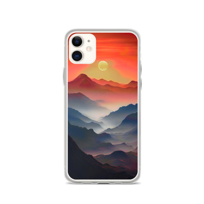 Sonnteruntergang, Gebirge und Nebel - Landschaftsmalerei - iPhone Schutzhülle (durchsichtig) berge xxx iPhone 11