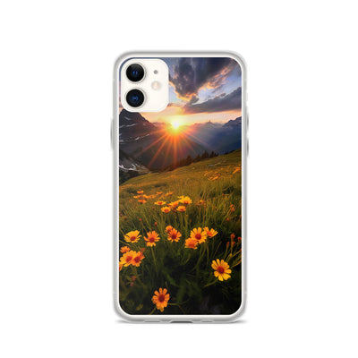 Gebirge, Sonnenblumen und Sonnenaufgang - iPhone Schutzhülle (durchsichtig) berge xxx iPhone 11