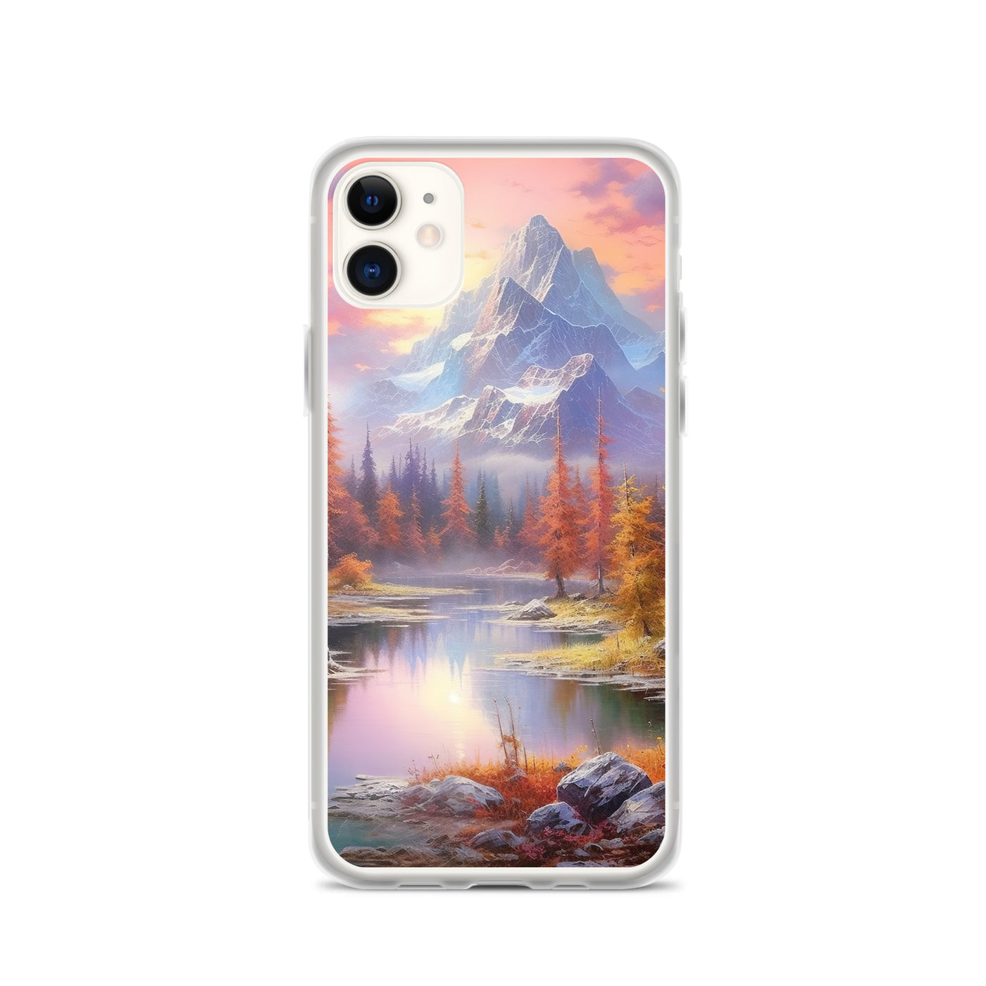 Landschaftsmalerei - Berge, Bäume, Bergsee und Herbstfarben - iPhone Schutzhülle (durchsichtig) berge xxx iPhone 11