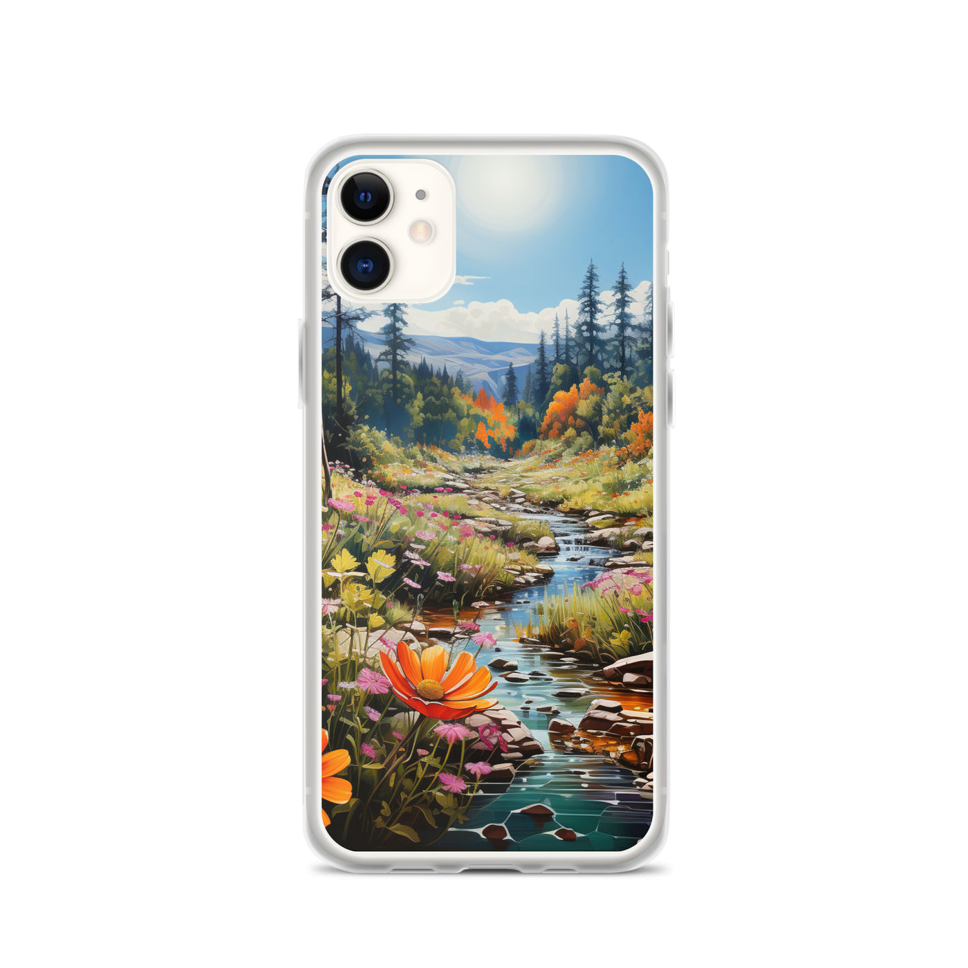 Berge, schöne Blumen und Bach im Wald - iPhone Schutzhülle (durchsichtig) berge xxx iPhone 11
