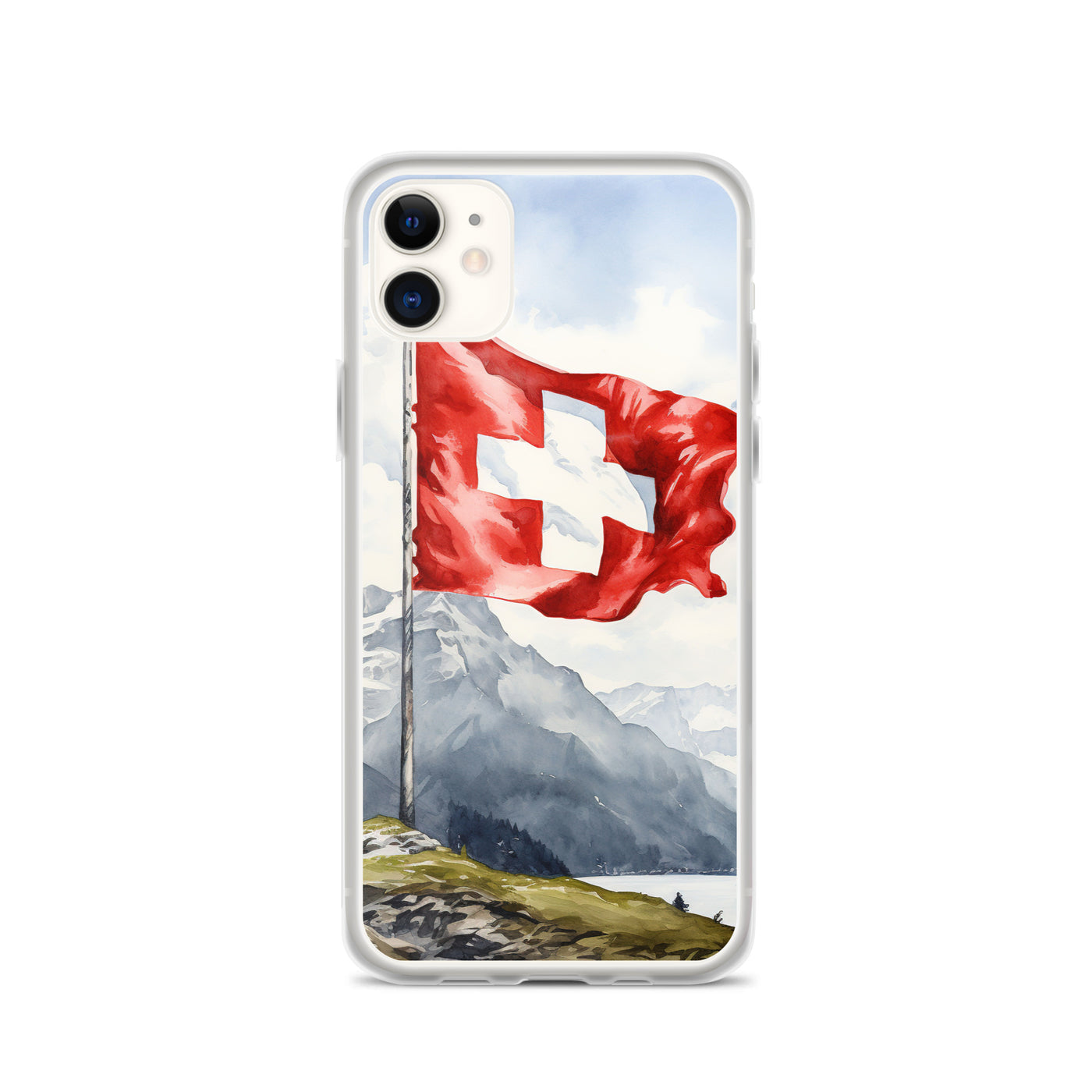 Schweizer Flagge und Berge im Hintergrund - Epische Stimmung - Malerei - iPhone Schutzhülle (durchsichtig) berge xxx iPhone 11