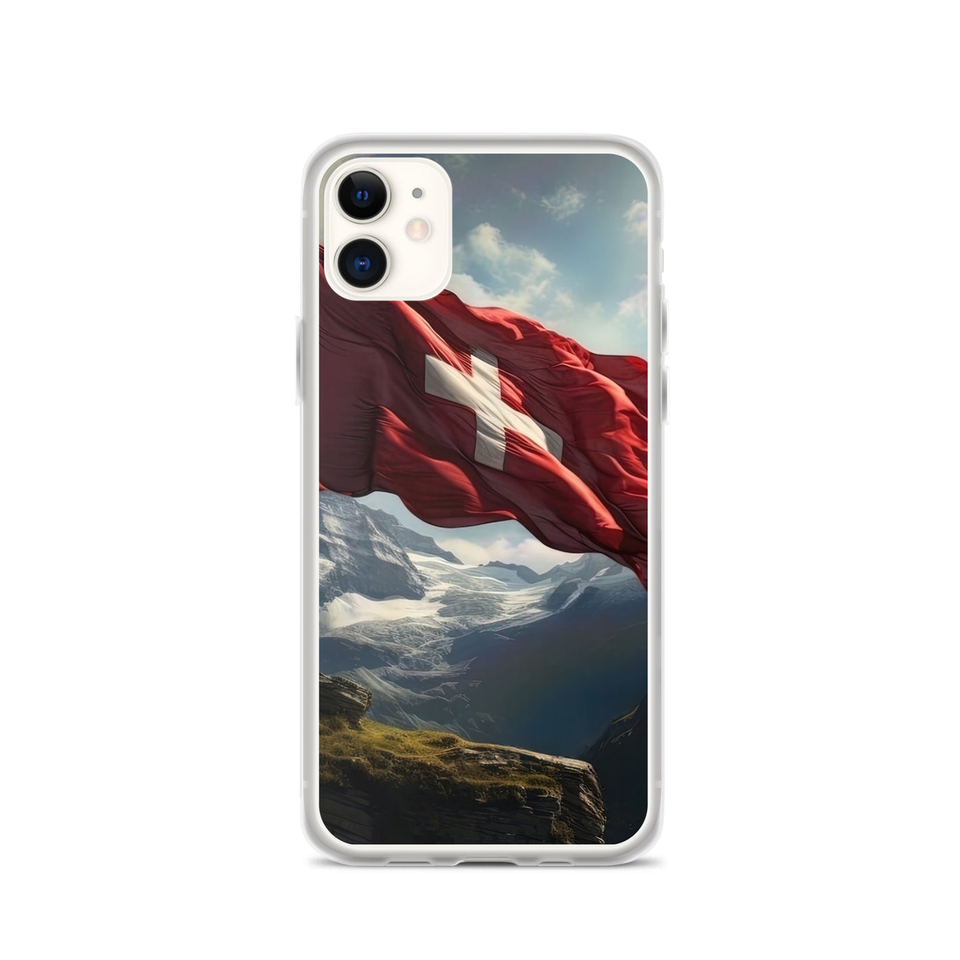 Schweizer Flagge und Berge im Hintergrund - Fotorealistische Malerei - iPhone Schutzhülle (durchsichtig) berge xxx iPhone 11