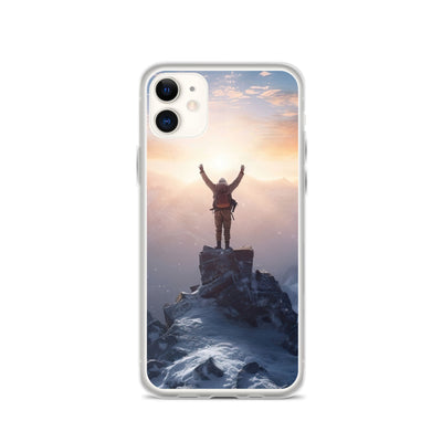 Mann auf der Spitze eines Berges - Landschaftsmalerei - iPhone Schutzhülle (durchsichtig) berge xxx iPhone 11