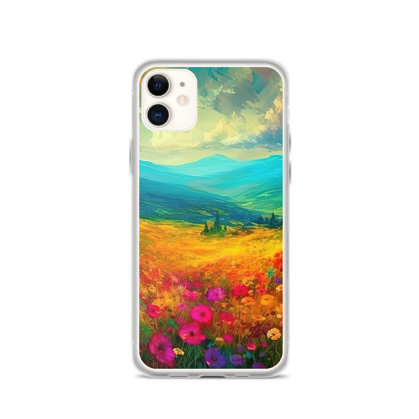 Berglandschaft und schöne farbige Blumen - Malerei - iPhone Schutzhülle (durchsichtig) berge xxx iPhone 11