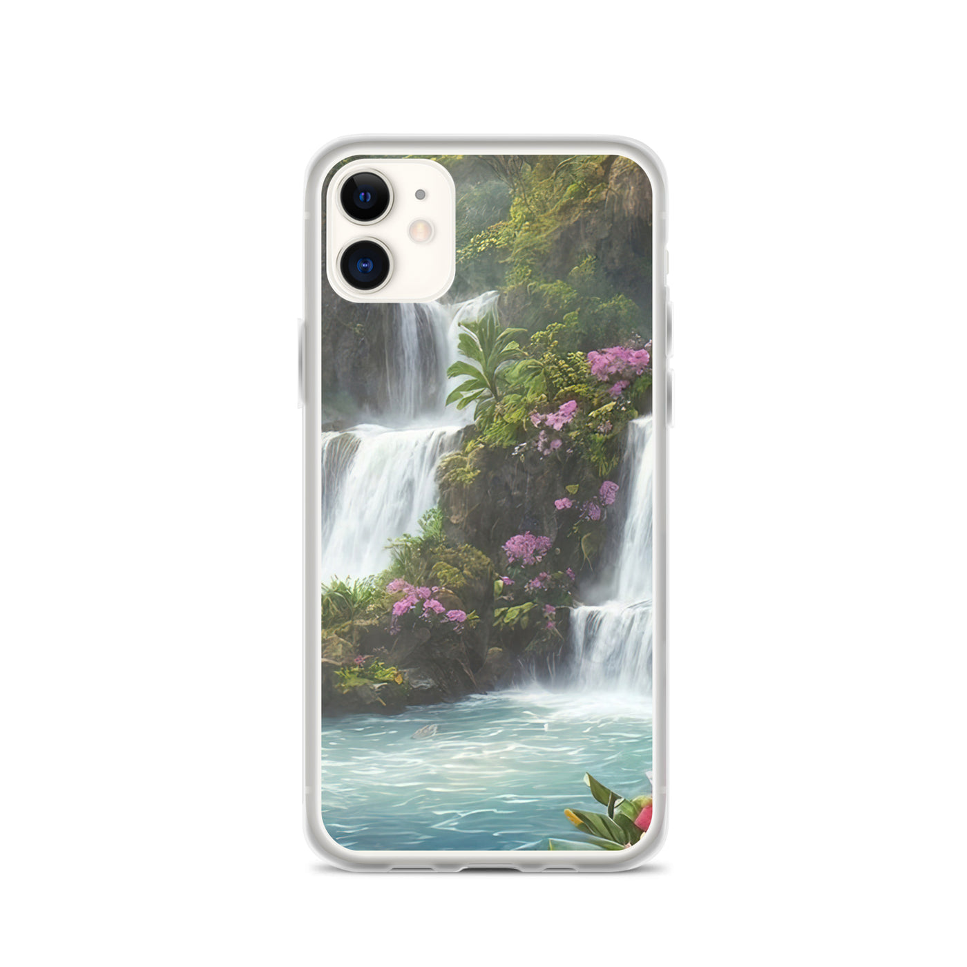 Wasserfall im Wald und Blumen - Schöne Malerei - iPhone Schutzhülle (durchsichtig) camping xxx iPhone 11