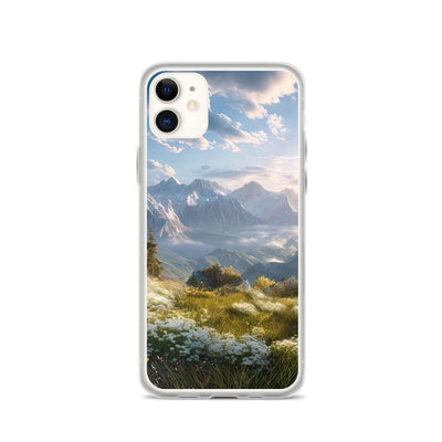 Berglandschaft mit Sonnenschein, Blumen und Bäumen - Malerei - iPhone Schutzhülle (durchsichtig) berge xxx iPhone 11
