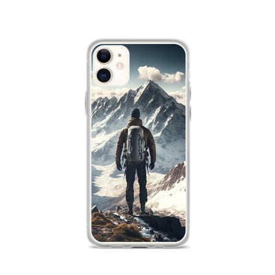 Wanderer auf Berg von hinten - Malerei - iPhone Schutzhülle (durchsichtig) berge xxx iPhone 11