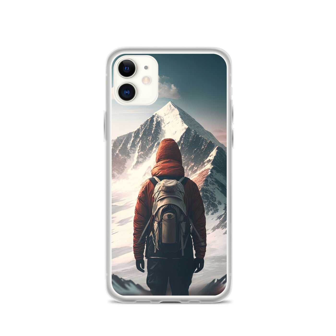 Wanderer von hinten vor einem Berg - Malerei - iPhone Schutzhülle (durchsichtig) berge xxx iPhone 11