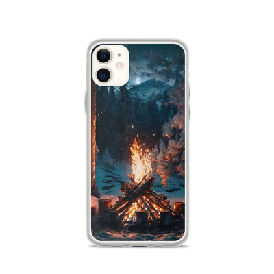 Lagerfeuer beim Camping - Wald mit Schneebedeckten Bäumen - Malerei - iPhone Schutzhülle (durchsichtig) camping xxx iPhone 11