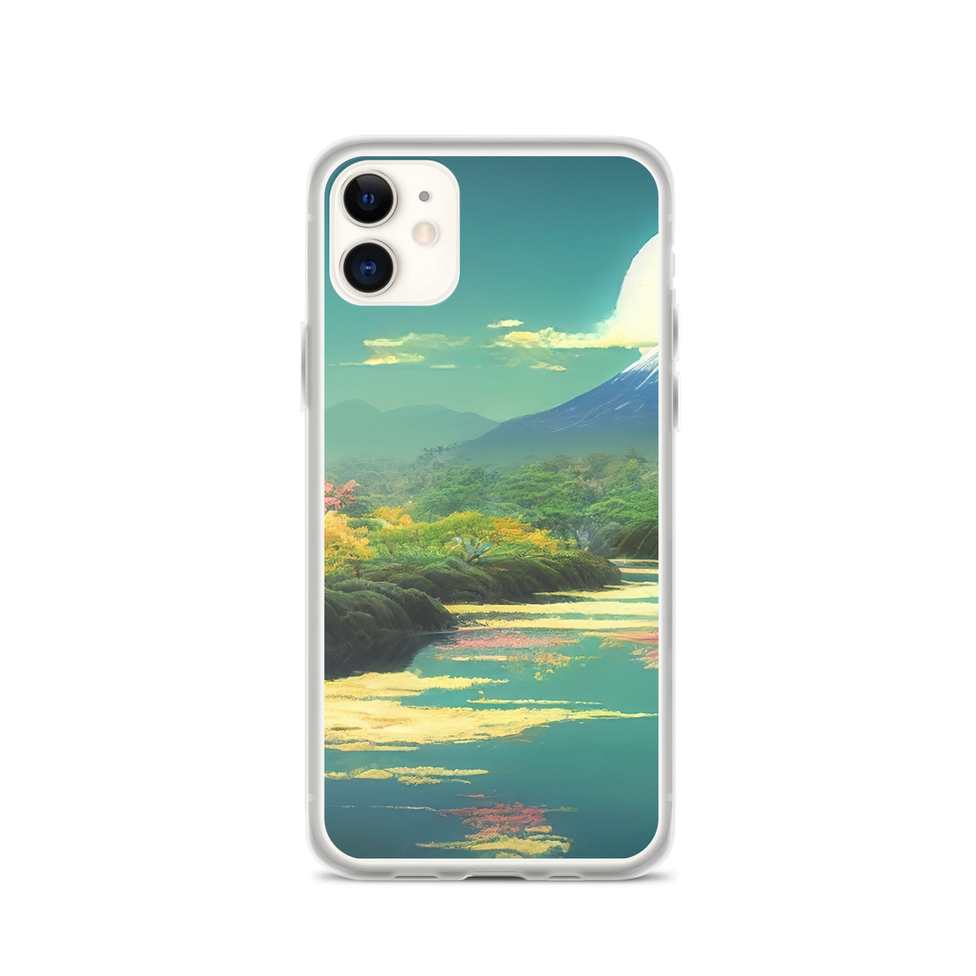 Berg, See und Wald mit pinken Bäumen - Landschaftsmalerei - iPhone Schutzhülle (durchsichtig) berge xxx iPhone 11