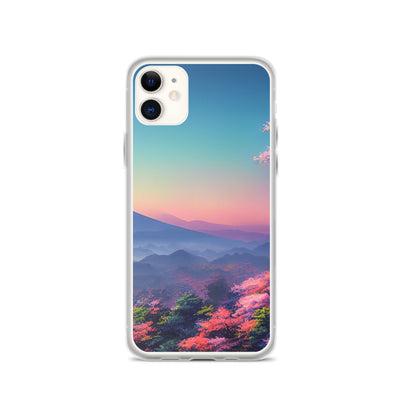 Berg und Wald mit pinken Bäumen - Landschaftsmalerei - iPhone Schutzhülle (durchsichtig) berge xxx iPhone 11