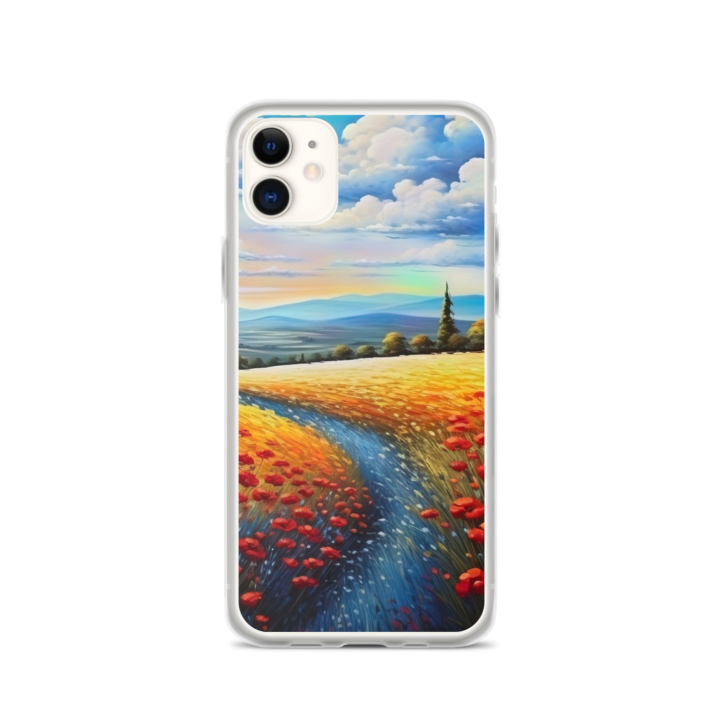 Feld mit roten Blumen und Berglandschaft - Landschaftsmalerei - iPhone Schutzhülle (durchsichtig) berge xxx iPhone 11