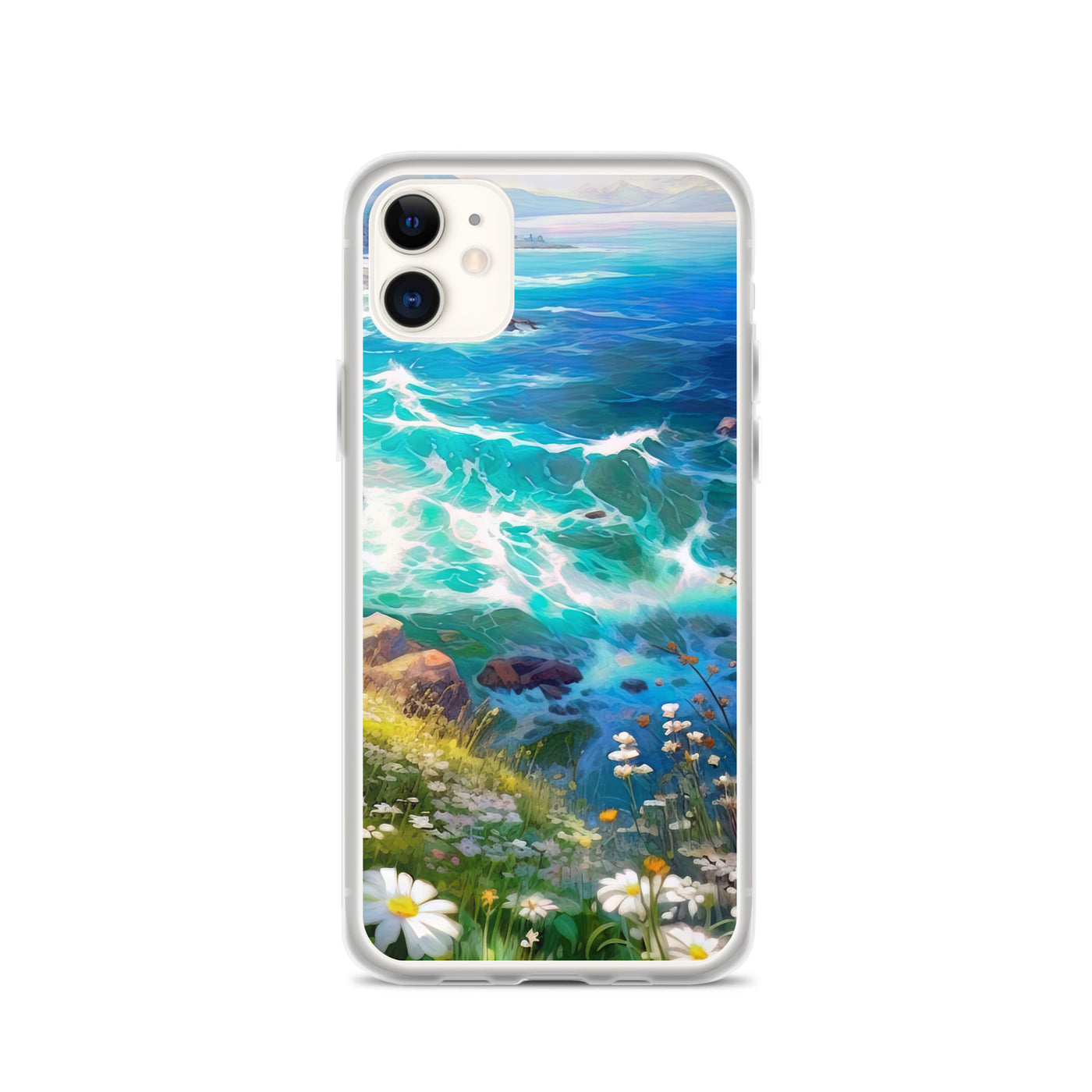Berge, Blumen, Fluss und Steine - Malerei - iPhone Schutzhülle (durchsichtig) camping xxx iPhone 11