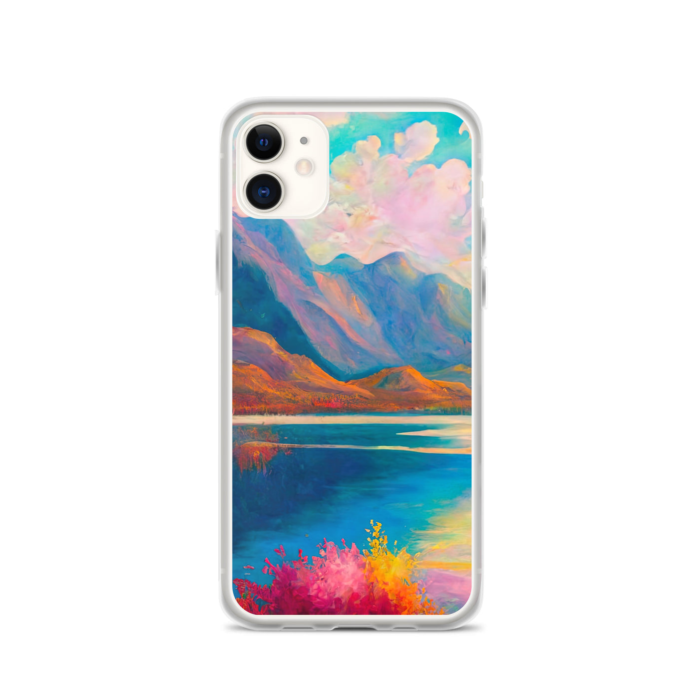 Berglandschaft und Bergsee - Farbige Ölmalerei - iPhone Schutzhülle (durchsichtig) berge xxx iPhone 11