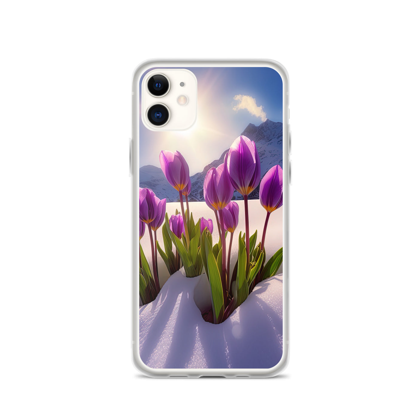 Tulpen im Schnee und in den Bergen - Blumen im Winter - iPhone Schutzhülle (durchsichtig) berge xxx iPhone 11