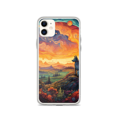 Hund auf Felsen - Epische bunte Landschaft - Malerei - iPhone Schutzhülle (durchsichtig) camping xxx iPhone 11
