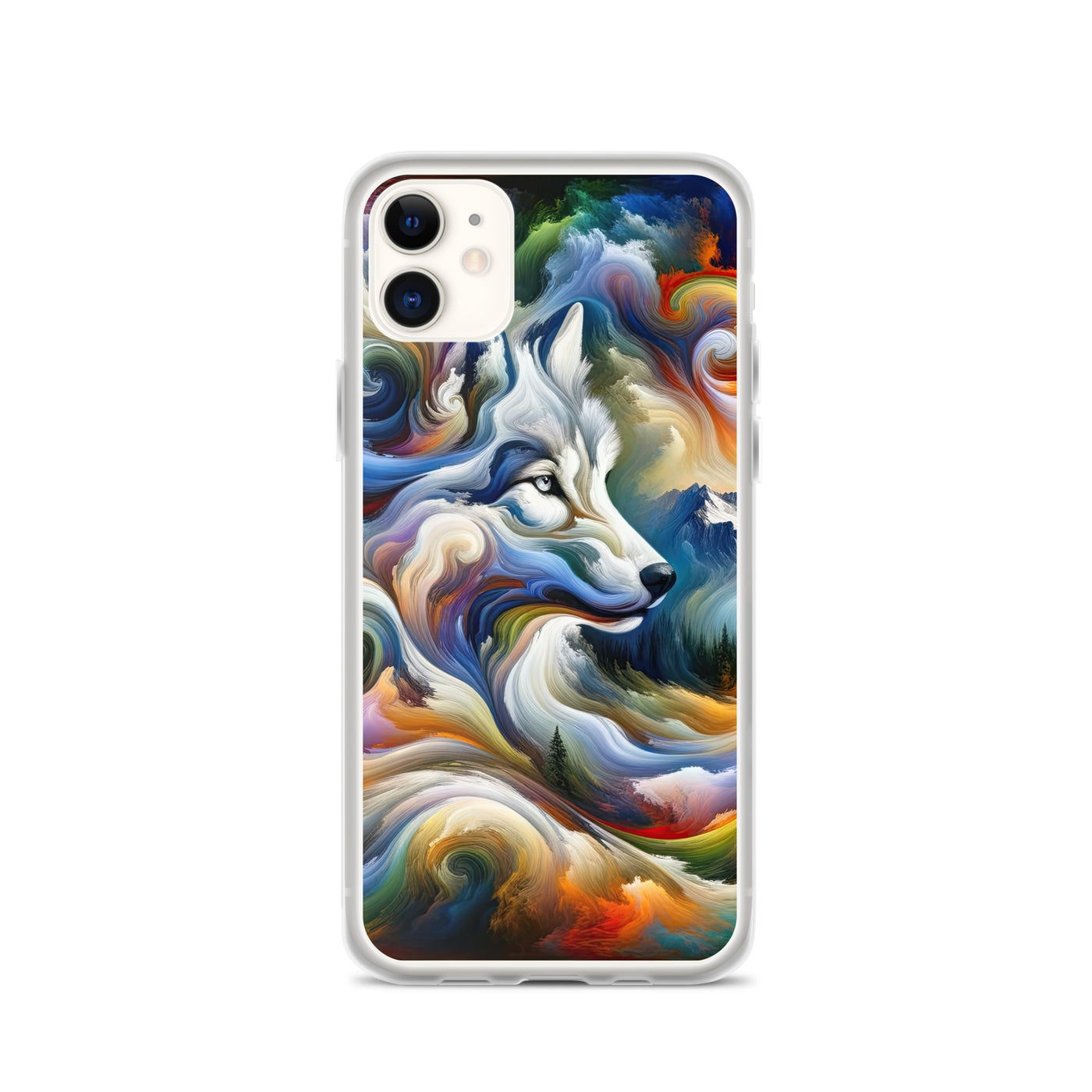 Abstraktes Alpen Gemälde: Wirbelnde Farben und Majestätischer Wolf, Silhouette (AN) - iPhone Schutzhülle (durchsichtig) xxx yyy zzz iPhone 11