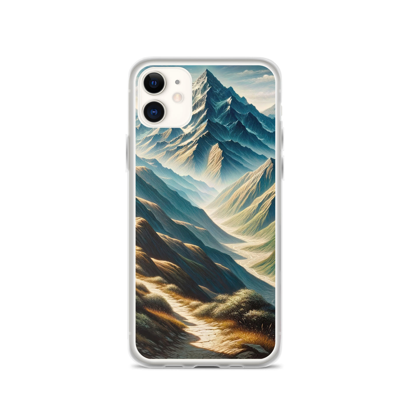 Berglandschaft: Acrylgemälde mit hervorgehobenem Pfad - iPhone Schutzhülle (durchsichtig) berge xxx yyy zzz iPhone 11