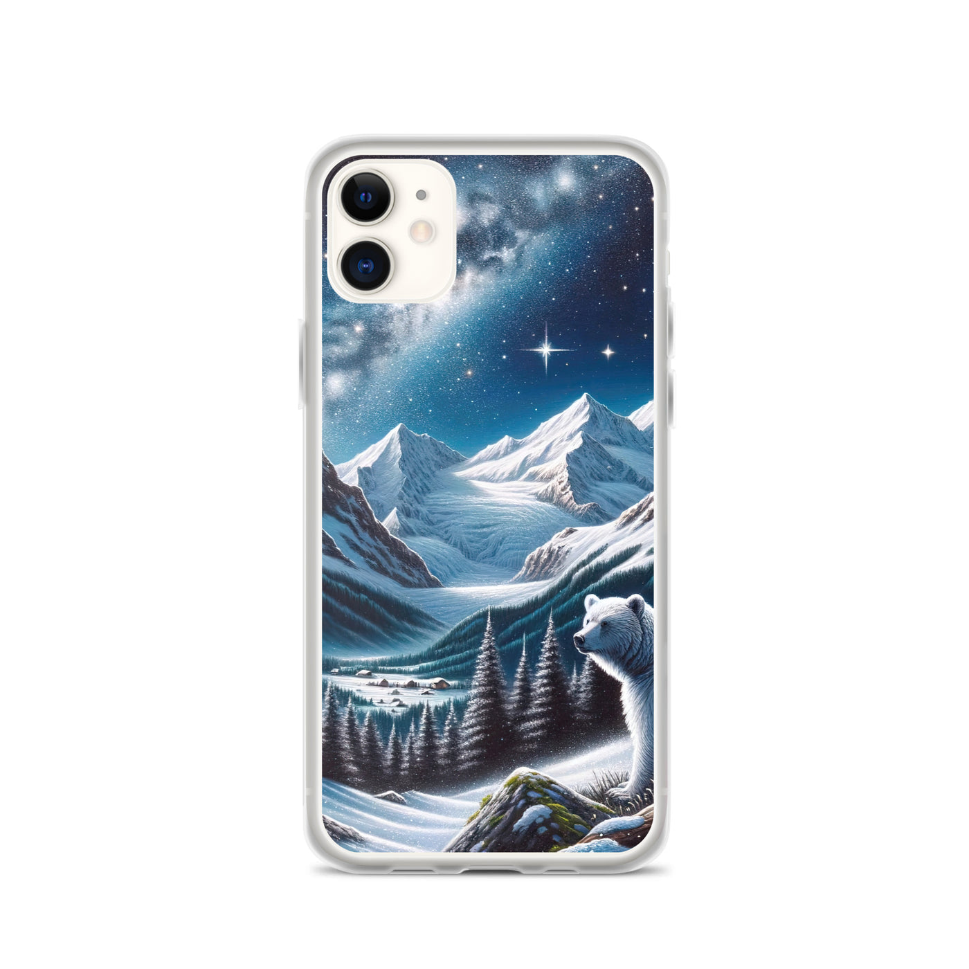 Sternennacht und Eisbär: Acrylgemälde mit Milchstraße, Alpen und schneebedeckte Gipfel - iPhone Schutzhülle (durchsichtig) camping xxx yyy zzz iPhone 11