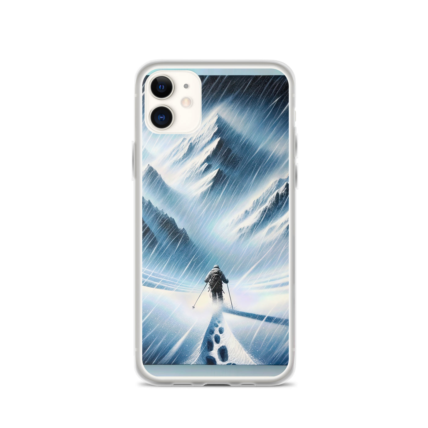 Wanderer und Bergsteiger im Schneesturm: Acrylgemälde der Alpen - iPhone Schutzhülle (durchsichtig) wandern xxx yyy zzz iPhone 11