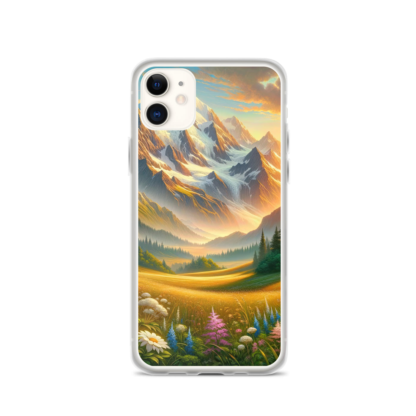 Heitere Alpenschönheit: Schneeberge und Wildblumenwiesen - iPhone Schutzhülle (durchsichtig) berge xxx yyy zzz iPhone 11