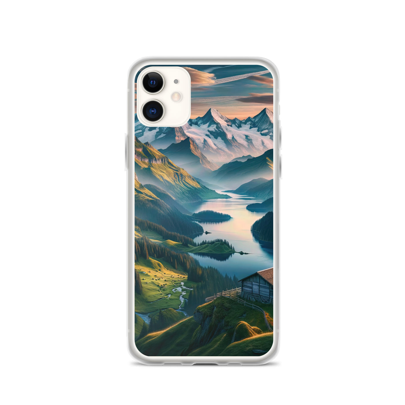 Schweizer Flagge, Alpenidylle: Dämmerlicht, epische Berge und stille Gewässer - iPhone Schutzhülle (durchsichtig) berge xxx yyy zzz iPhone 11