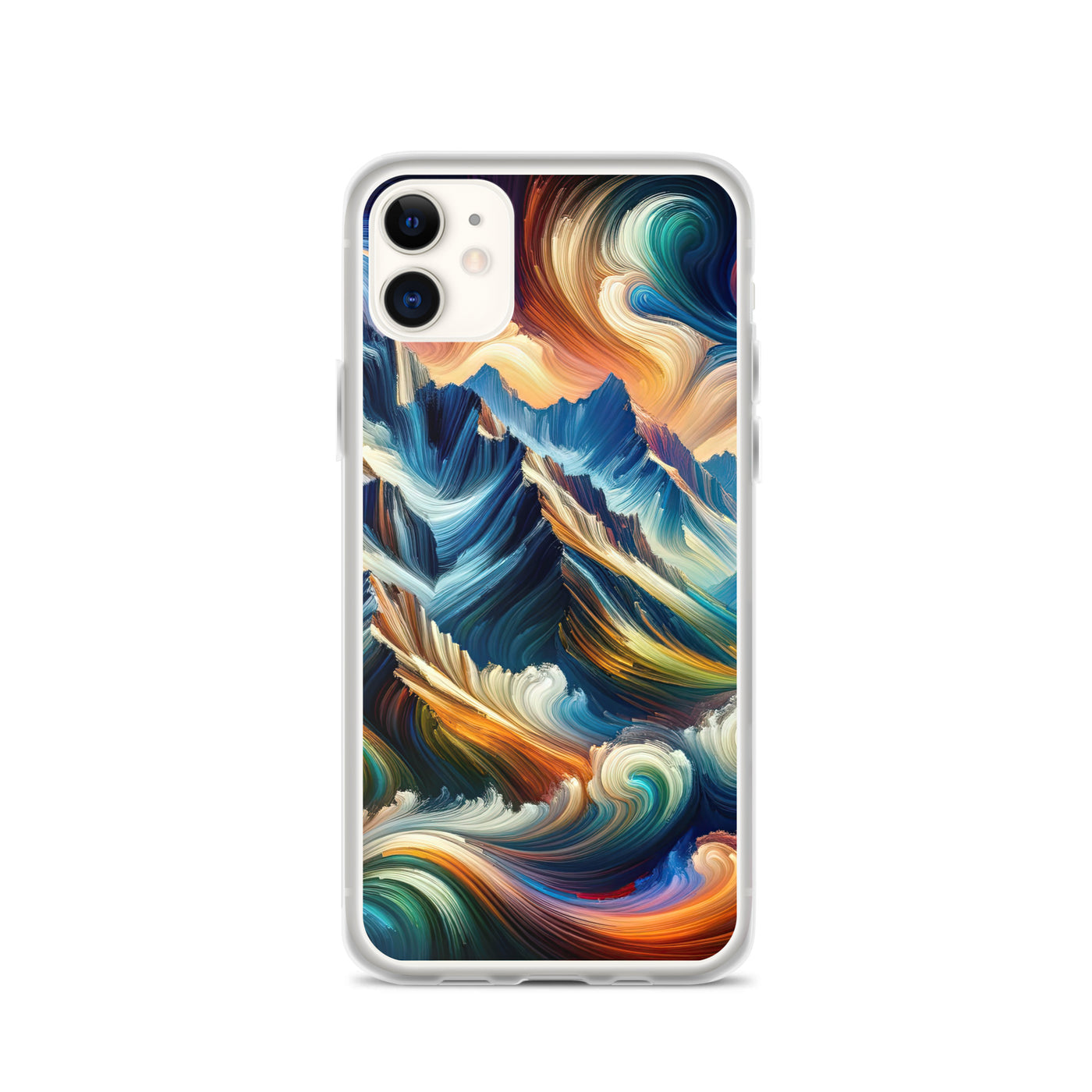 Abstrakte Kunst der Alpen mit lebendigen Farben und wirbelnden Mustern, majestätischen Gipfel und Täler - iPhone Schutzhülle (durchsichtig) berge xxx yyy zzz iPhone 11