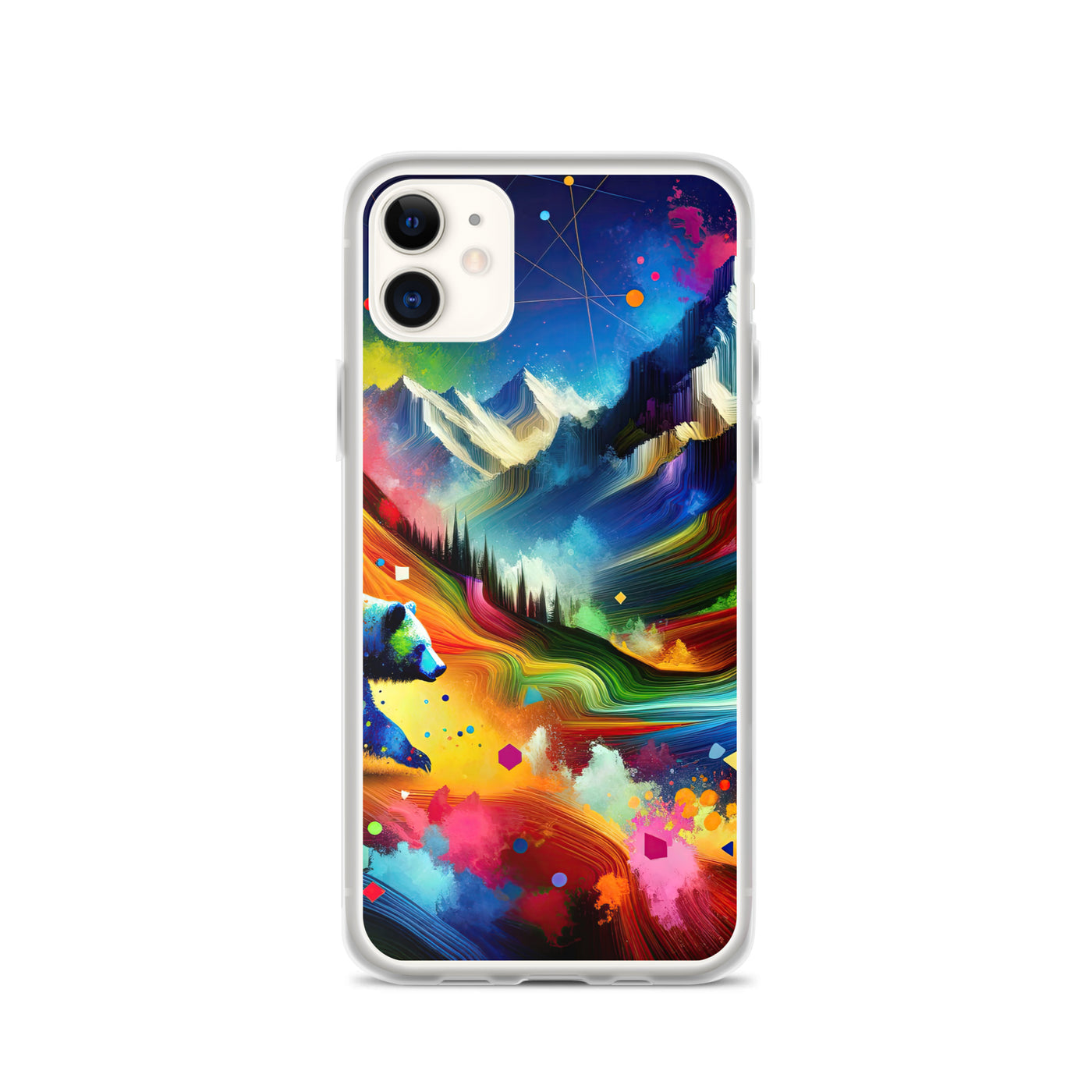 Neonfarbener Alpen Bär in abstrakten geometrischen Formen - iPhone Schutzhülle (durchsichtig) camping xxx yyy zzz iPhone 11
