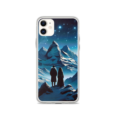 Alpenwinternacht: Digitale Kunst mit Wanderern in Bergen und Sternenhimmel - iPhone Schutzhülle (durchsichtig) wandern xxx yyy zzz iPhone 11