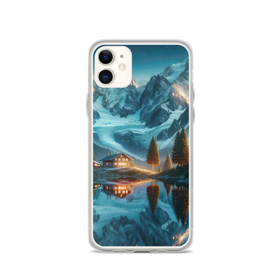 Stille Alpenmajestätik: Digitale Kunst mit Schnee und Bergsee-Spiegelung - iPhone Schutzhülle (durchsichtig) berge xxx yyy zzz iPhone 11