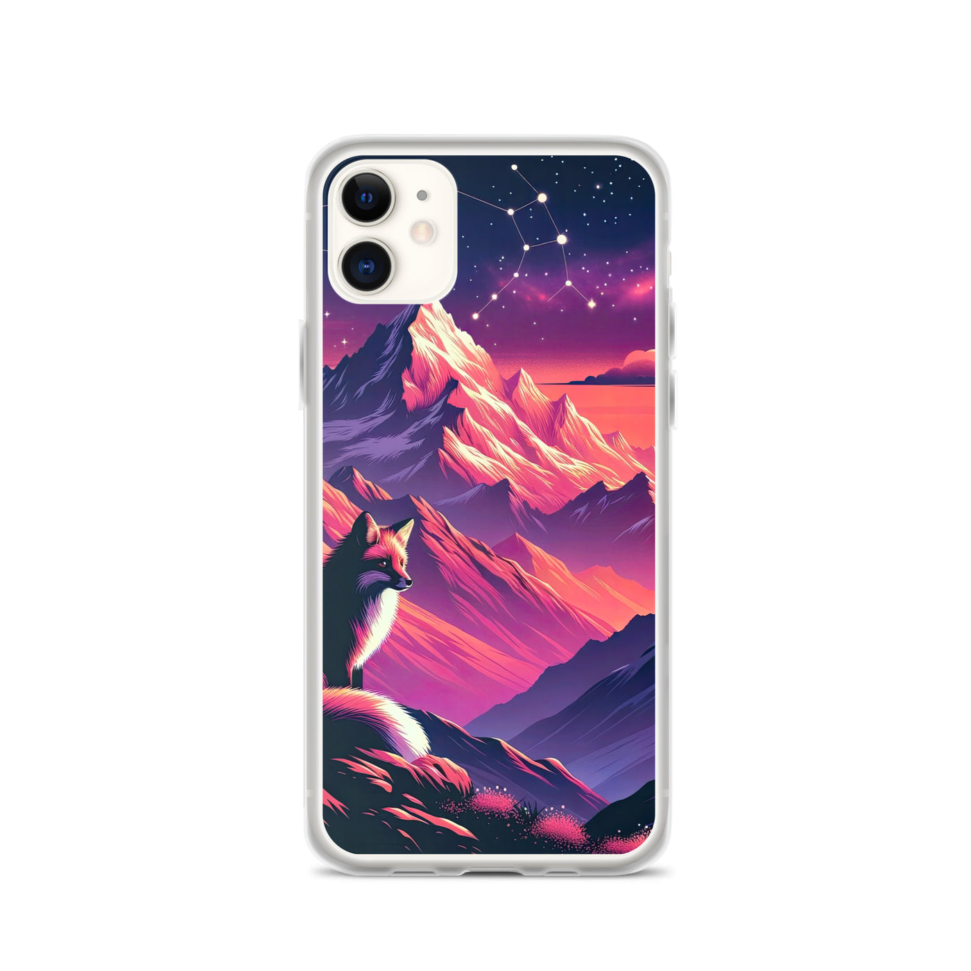Fuchs im dramatischen Sonnenuntergang: Digitale Bergillustration in Abendfarben - iPhone Schutzhülle (durchsichtig) camping xxx yyy zzz iPhone 11