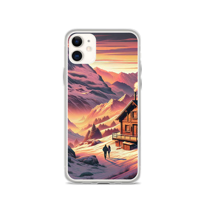 Berghütte im goldenen Sonnenuntergang: Digitale Alpenillustration - iPhone Schutzhülle (durchsichtig) berge xxx yyy zzz iPhone 11