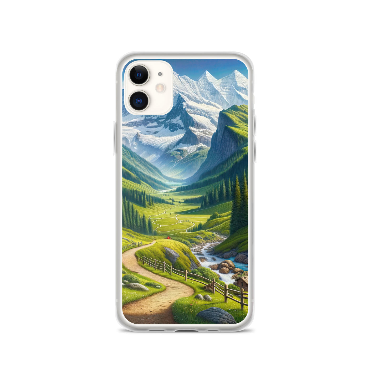 Wanderer in den Bergen und Wald: Digitale Malerei mit grünen kurvenreichen Pfaden - iPhone Schutzhülle (durchsichtig) wandern xxx yyy zzz iPhone 11